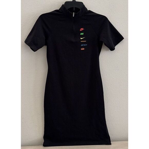 Nike CU5674-010 Womens Sz Small Black/Multi 1/4 Zip Sportswear Swoosh Dress NWOT - Picture 1 of 16